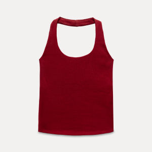 Simple Halter Neck Open Back Slim Fitted Monochrome Tank Top
