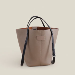 Luxcharm Top Layer Cowhide Leather Bucket Bag Womens Large Capacity Handbag Underarm Mother-Child Bag Casual Style Fashion