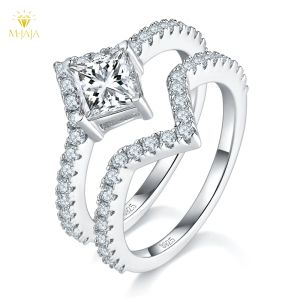 Pretty Beauty 925 Sterling Silver 1CT Princess Cut Moissanite Engagement Ring with V-Shaped Ring Enhancer for Women Fine Jewelry