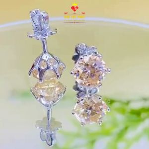 Bông tai bạc xi bạch kim moissanite Mỹ 58 giác cắt màu trà từ 6- 8mm kiểm định GRA Khuyên tai Kim cương nhân tạo phôi gốc không bay màu KIM LỘC PHÁT