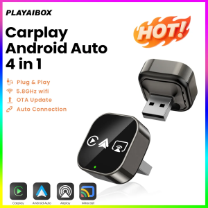 4 in 1 Wireless Carplay Adapter Wired to Wireless Android Auto Airplay Mirror Link Screen Plug and Play for Apple and Android