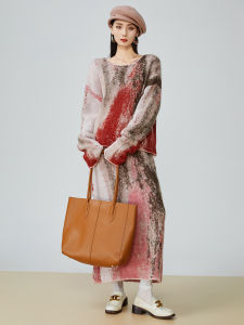 XIAODADEHUA | Red Marble Print Knit Set Women Lazy Style