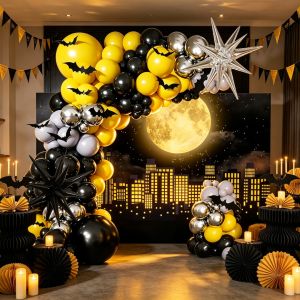 142-Piece Balloon Arch Set Including Black Yellow Gray Silver Latex Balloons and Black and Silver Foil Balloons Party Backdrop Banners Available in Various Sizes (Note: Balloons and Backdrop Cloth Need to Be Purchased Separately) Perfect for Birt...