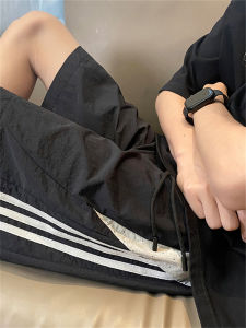 Quần Short Thể Thao Lưới Ba Sọc Mỏng Mùa Hè Cho Nam Quần Dài Năm Mảnh Thoáng Khí Rộng Rãi Thường Ngày Quần Nylon Thoáng Khí