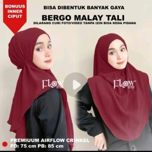 bergo hijab instant malay tali airflow by flowidea (bonus ciput iner + bross anting)