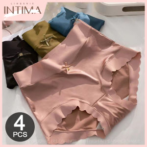 INTIMA 4PCS Ice Silk Panties for Women Luxury High Waist High Stretch Antibacterial Seamless Panties Tummy Control Shapewear Hipster Briefs