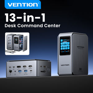 Vention 13 in 1 Type C Docking Station 8K 30Hz Display 100W PD Charging 10Gbps Data Transfer SD TF Simultaneous Reading Gigabit Ethernet 3.5mm Audio Aluminum Vertical Stand for laptop