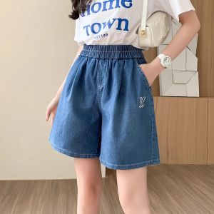 Girls Workwear Shorts Summer Fashion High Waist Wide Leg Five-Quarter Length Thin Fabric Easy Match Polyester Casual Trousers