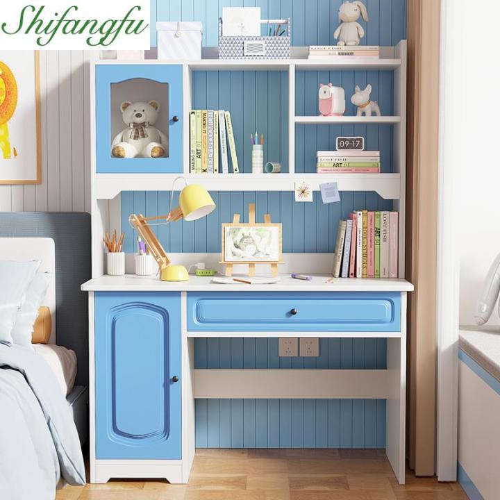 Student Desk Home Bookcase Bookshelf Integrated Table Bedroom Desk Work Table and Chair Suit