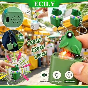 ECILY 2 in 1 Funny Croaking Frog Duck Keychain  Stress Relief Rechargeable Mechanical Keyboard Keychain Sound Keyring With LED Light