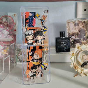 Acrylic Dustproof Display Cabinet Anime Figure Stand Keychain Storage Box Transparent Rectangular Cover Lid Waterproof