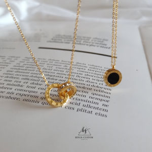 High Quality 18K Gold Roman Numeral Double Circle Necklace for Women Bathing Not Required Black White Round Pendant Clavicle Chain Gift