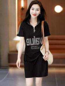 Summer Cotton Polo Neck Dress Womens Loose Slimming Casual Straight Tube Skirt Korean Style Commute Soft Cotton Blend
