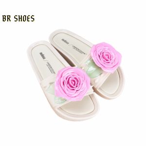 Melissa Official Store Women Shoes Rose Decorated Thick Sole Slippers Casual Home Slippers Beach Shoes Flats