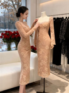 CHANGTONG | Lace Trimmed French Style Fitted Sheath Dress