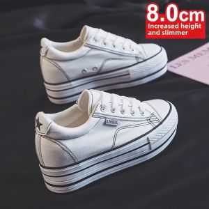Womens Canvas Slip-On Shoes Spring 2025 Trendy Korean Style Platform Thick Bottom Flatform Casual Shoes Breathable