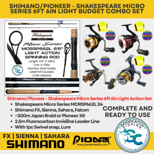 SHIMANO FX SIENNA SAHARA PIONEER + SHAKESPEARE MICRO SERIES 6ft 6in LIGHT ACTION BUDGET COMBO SET