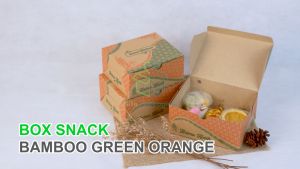 Snack Box 14x12 16X12 Kraft Dus Motif Bamboo Green Orange Kue Box Snack Donat Kue isi 50 pcs