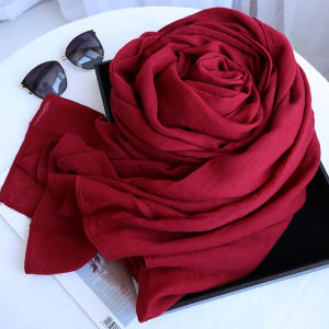 Red Wine Color Cotton Linen Scarf Women Solid Color Travel Shoulder Thin Large Silk Summer Sunscreen Beach Towel