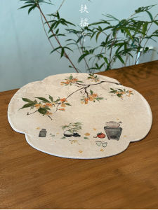 New Chinese Zen Style Double-Sided Honeysuckle Tea Mat Waterproof Shawl Linen Fabric Tea Pot Holder for Dry Tea Ceremony