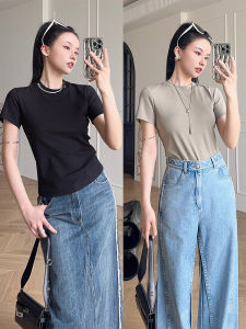 Svli | All Match Fashionable Bai Match Tight Su-Type Elastic Bottoming Small High round Neck Short Sleeve T-shirt