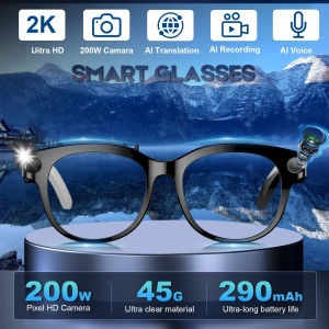 AI 2K Camera Smart Glasses Music Headset Make Receive Call Bluetooth Recording Photo Recognition Sunglass For Men Women Cycling