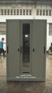 NOAH | Full Steel 3-DOOR Sliding Wardrobe with Full Mirror & Granite Pattern Doors by Leapify Steel