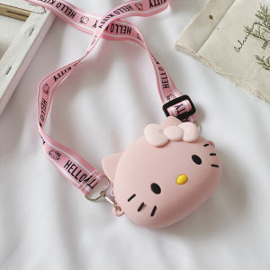 กระเป๋าสะพายไหล่ซิลิโคนกระเป๋าสะพายข้างเฮลโลคิตตี้สำหรับเด็กน่ารักของผู้หญิงกระเป๋าใส่เหรียญสะพายไหล่ข้างเดียวใบเล็กกระเป๋าเป้มินิ