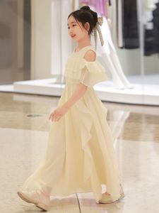 Váy Công Chúa Hở Vai Ngọt Ngào Cho Bé Gái Mùa Hè Váy Cotton Polyester Thường Ngày Cho Trẻ Em Từ 3-13 Tuổi Váy Chữ a Màu Trơn