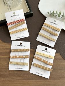 Kẹp Tóc Kẻ Caro Màu Nâu Thu Đông Tinh Tế Kẹp Tóc Bên Tai Cho Bé Gái Kẹp Tóc Mái Lệch Kẹp Tóc Mái Trước Phụ Kiện Tóc Hợp Kim