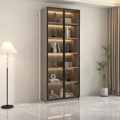 AYIJIE | Wooden Luxury Display Wine Storage Bookcase with Glass Doors
