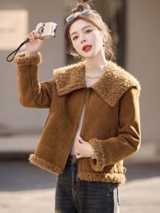 Ladies Short Lamb Fur Jacket Winter New Style High End Fashion Thickened Suede Biker Clothes Top Zipper Closure Long Sleeve