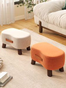 เก้าอี้ไม้สไตล์โมเดิร์นมินิมอลสำหรับใช้ในบ้าน นุ่ม มีฟองน้ำ เก้าอี้เปลี่ยนรองเท้า โต๊ะกาแฟ ที่วางเท้าโซฟา เก้าอี้ไม้อเนกประสงค์