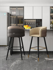 Italian Style Bar Stool High End Luxury Island Bar Stool Home Use Backrest Bar Stool High Footstool Rotatable Adjustable