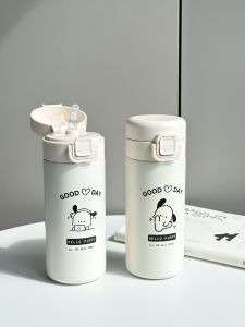 2025 New Simple Pachat Dog Straw Insulated Mug Portable Small Cute Children Water Cup for Students 304 Stainless Steel 380ml