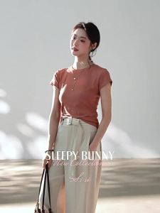 Vintage Retro Round Neck Straight Shoulder Short Sleeve T-Shirt
