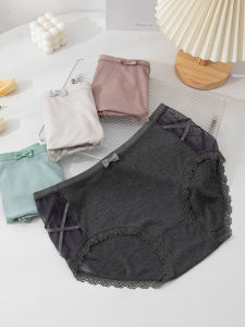 พลัสไซส์ ใส่สบาย ระบายอากาศได้ดี ไร้รอยต่อ ผู้หญิง ผ้าฝ้าย ชุดชั้นในสามเหลี่ยม กางเกงชั้นในหญิง มี ลูกไม้ Detailing Mid เอว ดีไซน์