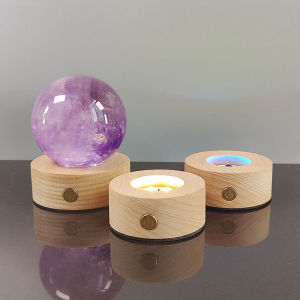 Portable USB Charging Wooden LED Lamp Colorful Dimming Crystal Ball Night Light Touch Control Illuminated Base Home Decor Lighting