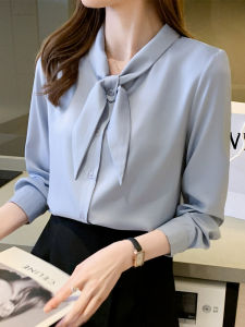 Elegant Long Sleeve White Butterfly Knot Shirt for Women Spring Autumn High End Satin Surface Professional Workwear