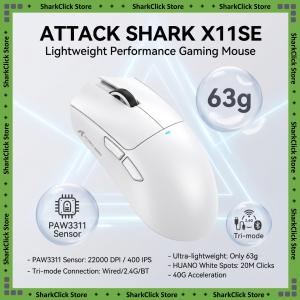 ATTACK SHARK | ATTACK SHARK X11 SE Ultra-Light Wireless Gaming Mouse - PAW3311 Tri-Mode Low Latency Ergonomic for Competitive Play