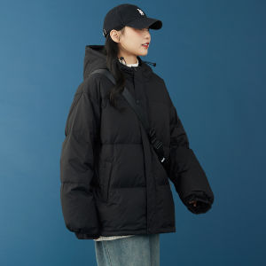 เทฟลอน ทรี-พ มีฮู้ด เสื้อแจ็กเก็ตขนเป็ด น้ำหนักเบา ทรงสั้น 90 ขนเป็ด ขนเป็ด ไส้ สีดำ ผู้หญิง ฤดูหนาว เสื้อโค้ท ทรงสำหรับเดินทาง