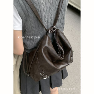 Retro Large Capacity Tote Bag Womens Casual Double Shoulder Backpack Trendy Autumn 2024 Fashion Small Niche Single Shoulder Bag