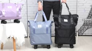 Expandable Rolling Duffle Bag with Wheels Detachable Universal Wheel Folding Luggage Bag Air Consignment Bag Waterproof Weekend Bag Lightweight Suitcase for Business Trips Camping Short Trips Fitness