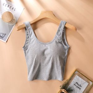 ZISU | Pure Cotton Vest Women Summer Inner Short Crop Top Strapless Sleeveless Outerwear With Chest Pad No Bra Needed Top