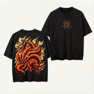 Bandai | T-shirt "Naruto" Mens Style Printed Shirt with Nine-Tailed Ninja Cartoon Pattern Cotton Streetwear ClothingTrendy and Versatile