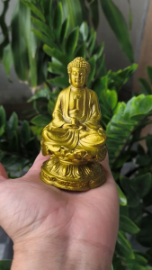 Tượng Phật Tổ toạ đài sen phong thuỷ chất liệu bằng đồng vàng MS17g
