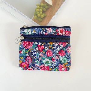 Lightweight Soft Cotton Zipper Coin Purse Key Holder Retro Mini Floral Design for Middle-Aged And Elderly Women