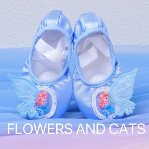 Flowers And Cats Ballet Dancing Shoes Soft Bottom Strawberry Butterfly Design for Girls Childrens Dance Footwear