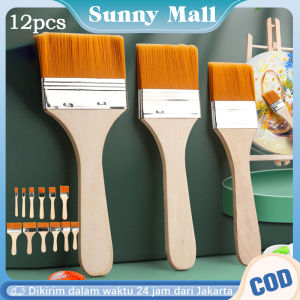 12pcs/set Kuas Cat Gagang Kayu Tebal Halus Kuas Lukis Besar Lebar Set Nylon Flat Art Brush Painting Brush For Canvas