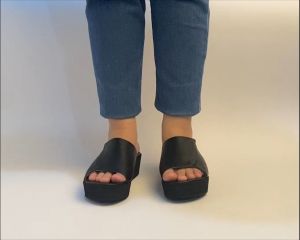 Wedges Wanita Jumbo 41 42 43 44 45 Selop Kulit Hitam Hak Tinggi 5cm Kondangan Premium